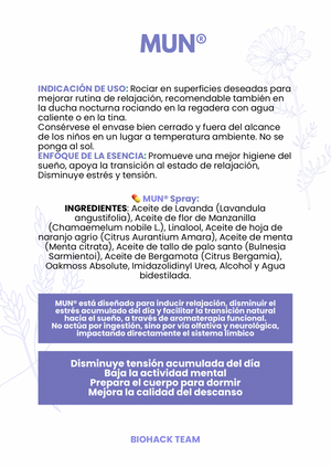 Spray relajante- Lavanda, Manzanilla, Naranja Agria, Bergamota, Menta y Palo santo - MUN
