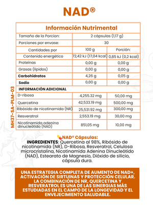 N-Ribósido + Trans Resveratrol + Quercetina + D-Ribósido + NAD - 1 mes
