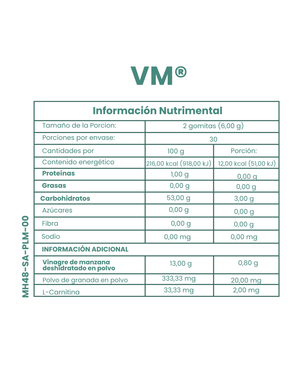 Vinagre de manzana + Pulpa de granada + L-Carnitina - VM - 1 Mes