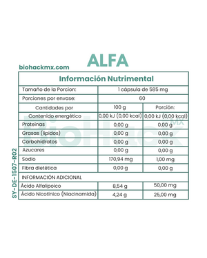ALFA - R-Ácido Alfalipóico + Niacina - 1 mes